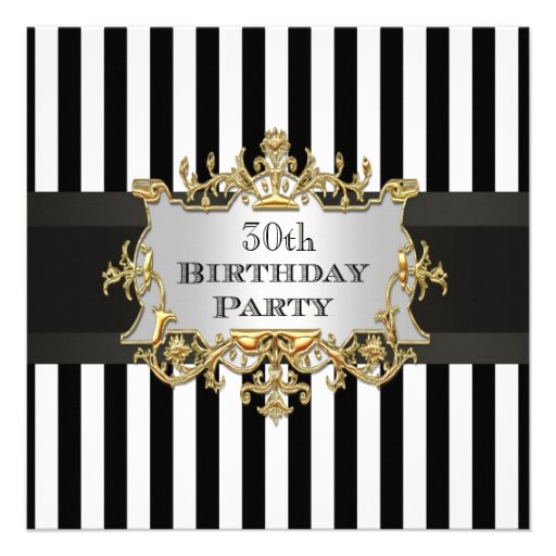 Black White Stripe Birthday Party Invit Personalized Invitations (front side)