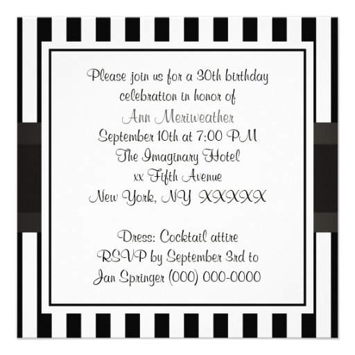 Black White Stripe Birthday Party Invit Personalized Invitations