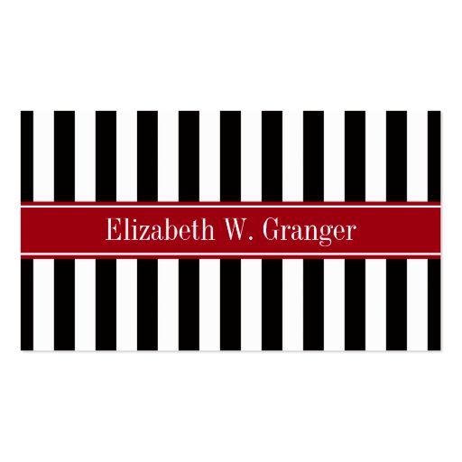 Black White Stripe Cranberry Name Monogram Business Card Template
