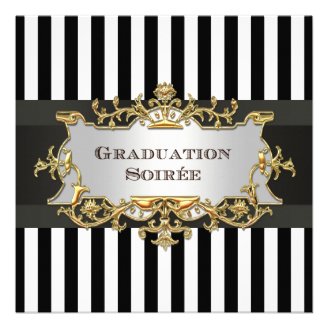Black White Stripe Graduation Invite 2