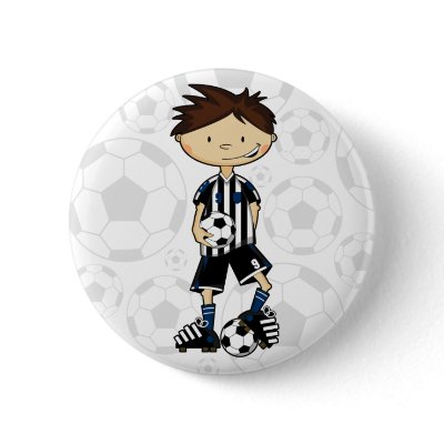 Black & White Stripe Soccer Boy Pinback Button by markmurphycreative