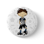 Black &amp; White Stripe Soccer Boy Pinback Button
