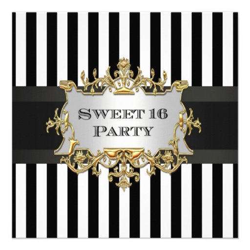 Black White Stripe Sweet 16 Party Invit Custom Announcements