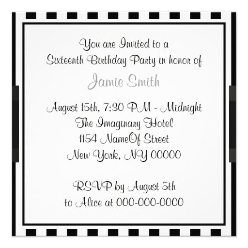 Black White Stripe Sweet 16 Party Invit Custom Announcements