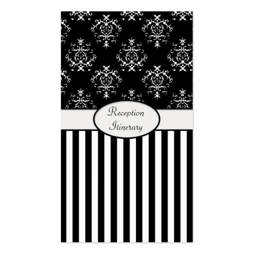 Black & White Striped Baroque Business Card Template (front side)