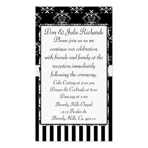 Black & White Striped Baroque Business Card Template (back side)