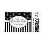 Black & White Striped Baroque Save Date Postage Stamp