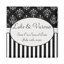 Black & White Striped Baroque Save The Date Magnet
