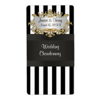Black White Striped Black Ribbon Wine Label