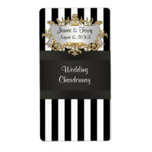 Black White Striped Black Ribbon Wine Label