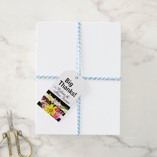 Black & White Striped Flowers Gift Tag | yellow Pack Of Gift Tags-2