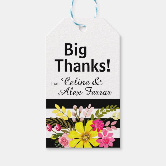 Black & White Striped Flowers Gift Tag | yellow Pack Of Gift Tags