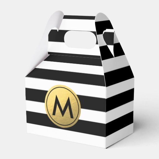 Black & White Striped Gold Foil Party Favor Boxes Zazzle