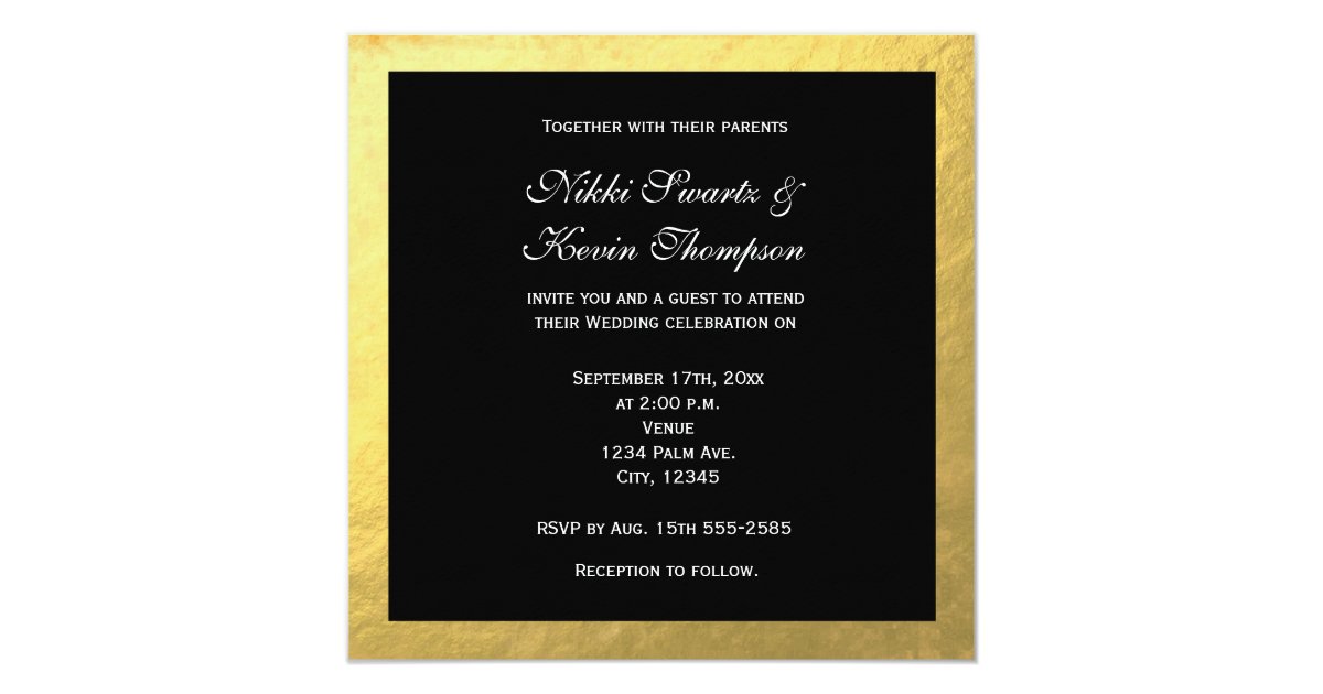 Black White Striped & Gold Foil Wedding Invitation Zazzle