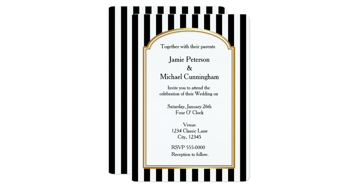 Black White Striped Vertical Wedding Invitation Zazzle
