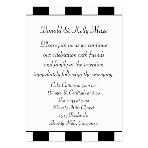 Black & White Striped Wedding Classic Business Card (back side)