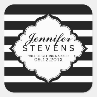 Black & White Stripes Pattern Wedding Sticker