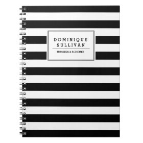 Black & White Stripes Personalized Notebook