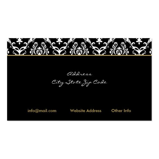 Black white stylish damask monogram business card (back side)