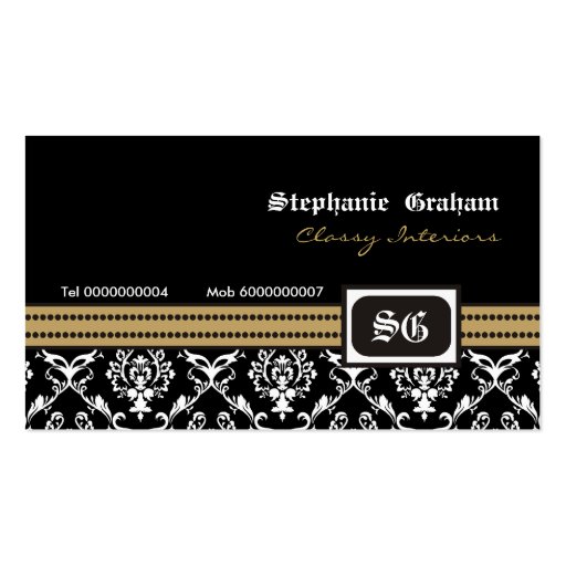 Black white stylish damask monogram business card