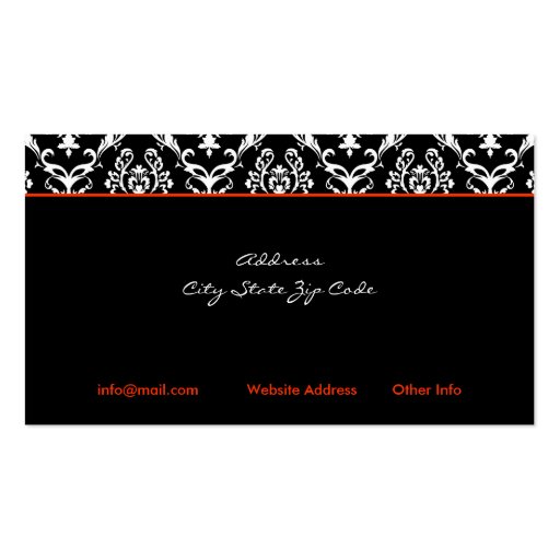 Black white stylish damask monogram business card (back side)