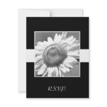 Black & White Sunflower RSVP Wedding Invitation by henishouseofpaper Black & White Sunflower RSVP Wedding Invitation