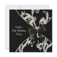Black White Swirl 50th Birthday Party invitation