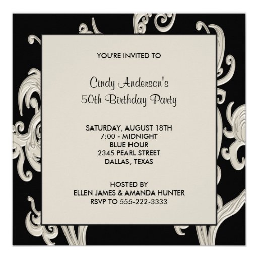 Black White Swirl  50th Birthday Party Personalized Invites