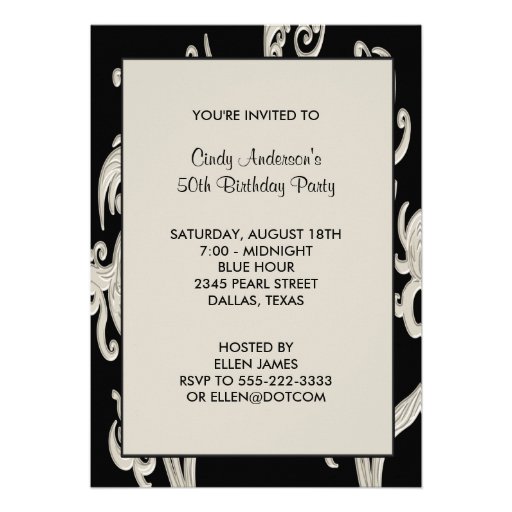 Black White Swirl 50th Birthday Party Invitation