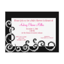 Black & White Swirl Baby Shower Invitation postcards by thebabystore Black & White Swirl Baby Shower Invitation postcards