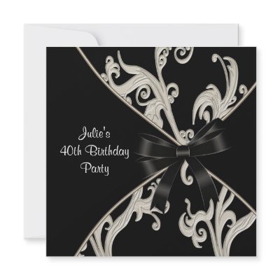 Black White Swirl Womans 40th Birthday Party Personalized Invite by InvitationCentral