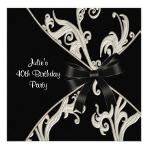 Black White Swirl Womans 40th Birthday Party Personalized Invite