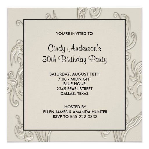 Black White Swirl Womans 50th Birthday Party Invitation