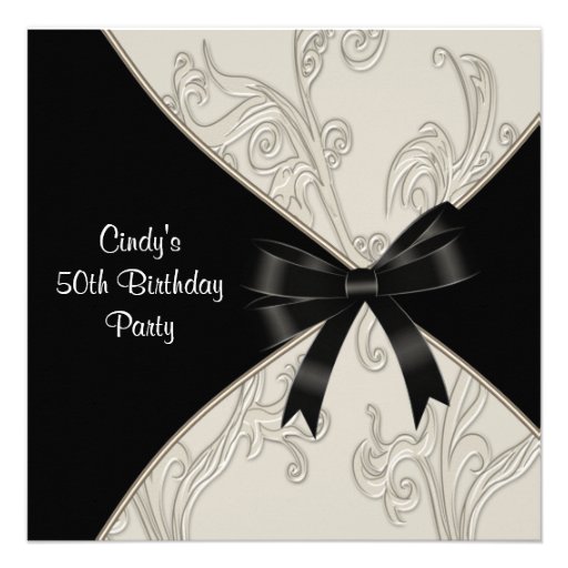 Black White Swirl Womans 50th Birthday Party Personalized Announcements