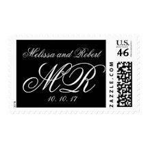 Black White Swirls Monograms Wedding Postage