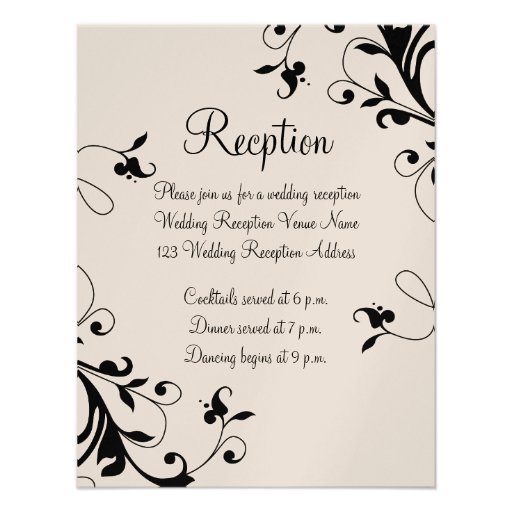 Black White Swirls Pearl Wedding Reception Card 4.25" X 5.5" Invitation