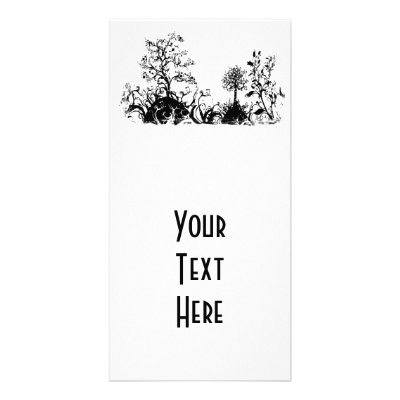 Black & White Swirly Landscape Trees Fruit Hills Photo Card Template by VoXeeD