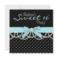 Black White Teal Blue Sweet 16 Birthday Party invitation