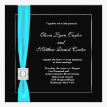 Black White Teal Blue Teal Bow Wedding invitations