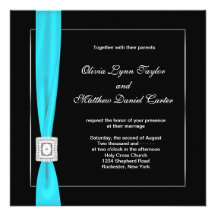 Black White Teal Blue Teal Bow Wedding Invite