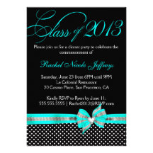 Black White Teal Polka Dot Graduation Invitation