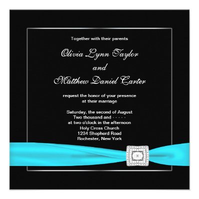 Black White Teal Silve Wedding Custom Invitations