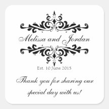 Black White Thank You Sticker for Wedding Favors