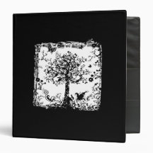 Black & White Tree Butterfly Silhouette 3 Ring Binder