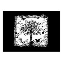 Black & White Tree Butterfly Silhouette Business Cards