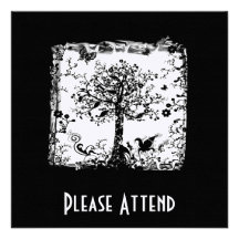 Black & White Tree Butterfly Silhouette Personalized Announcements