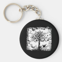 Black & White Tree Butterfly Silhouette Key Chains