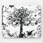 Black & White Tree Butterfly Silhouette Mouse Pad