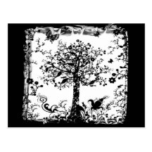 Black & White Tree Butterfly Silhouette Postcard