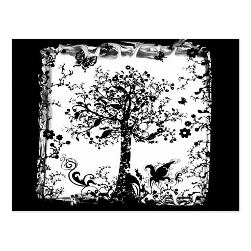 Black & White Tree Butterfly Silhouette Postcard